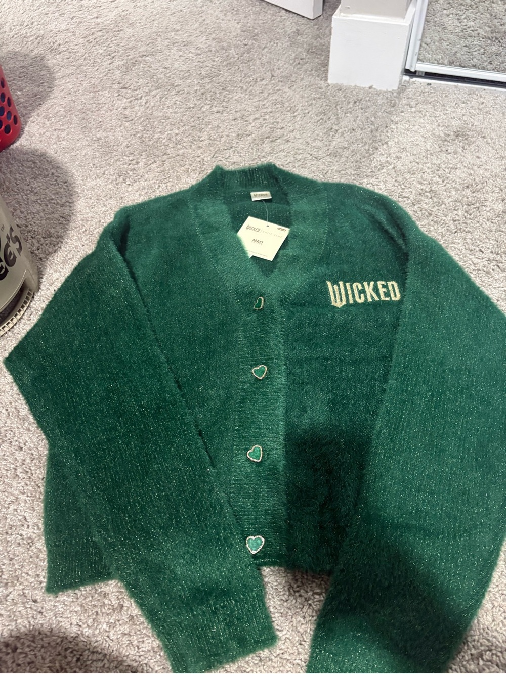 Wicked Green V‑Neck Heart Button Cardigan